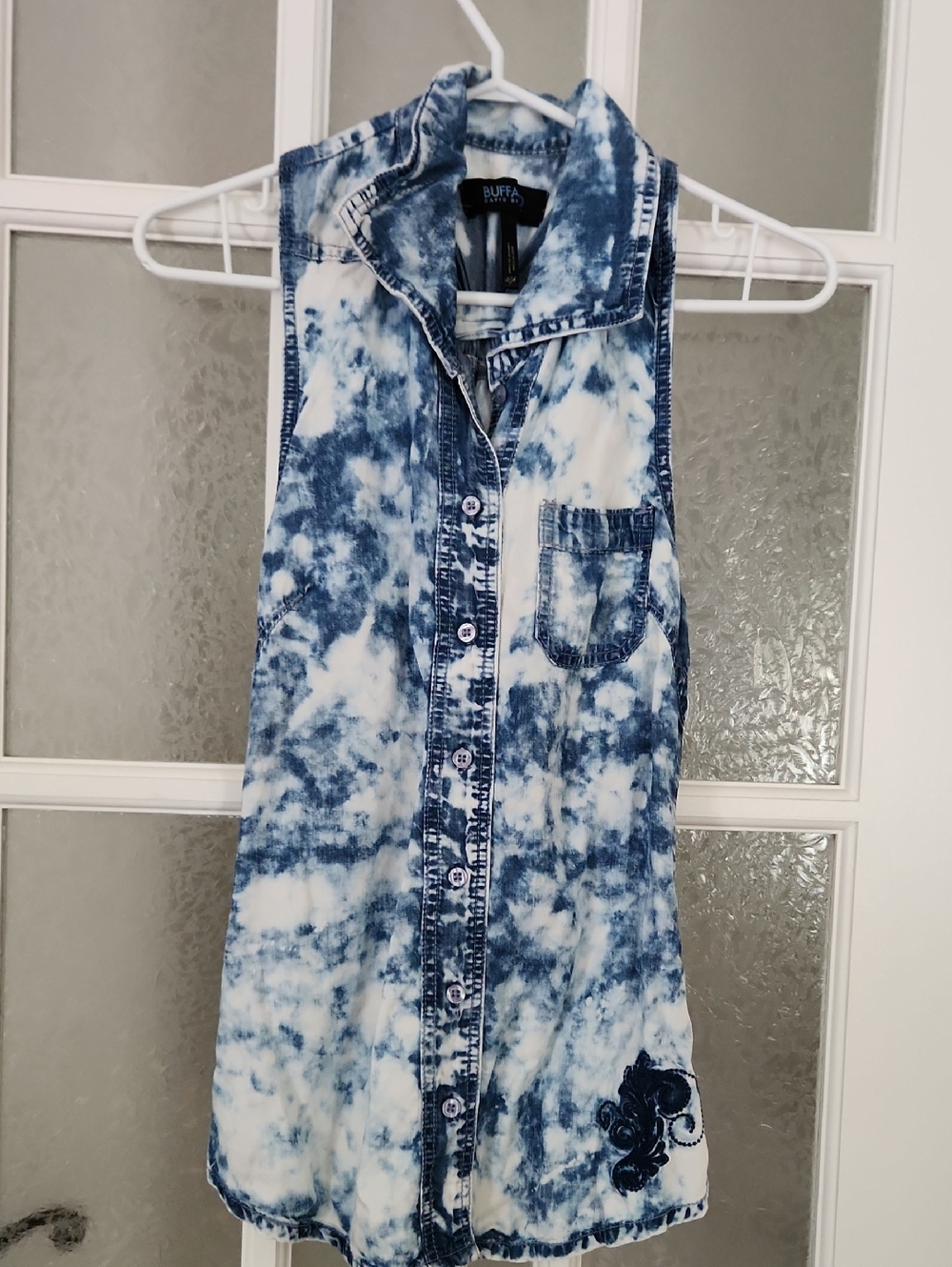 Buffalo David Bitton Blue and White Tie-Dye Sleeveless Shirt